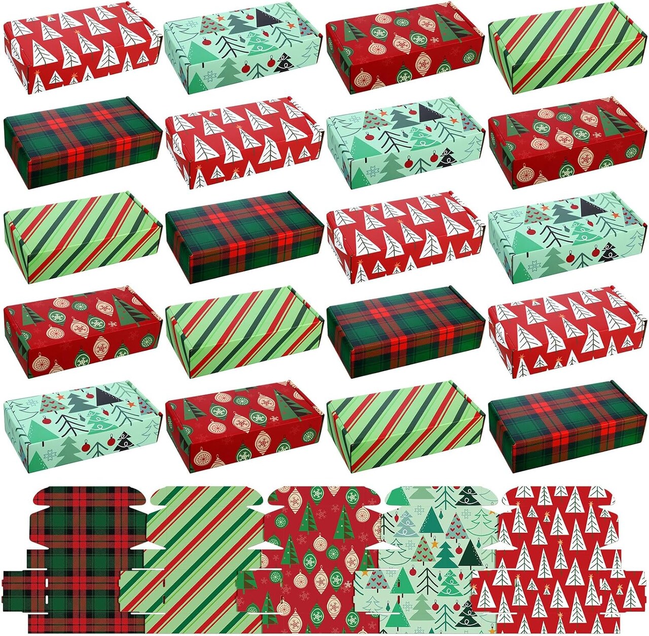 25 Pcs Christmas Gift Boxes Mailing Boxes Small Corrugated Cardboard Boxes Holiday Shipping Boxes for Small Business Gifts Shoe Packaging Supplies (Classic Style,4 x 8 x 2 Inch)